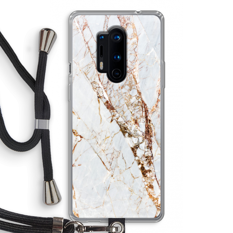 Goud marmer: OnePlus 8 Pro Transparant Hoesje met koord
