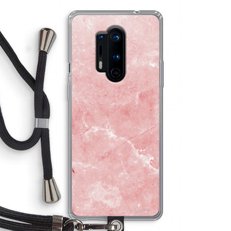 Roze marmer: OnePlus 8 Pro Transparant Hoesje met koord