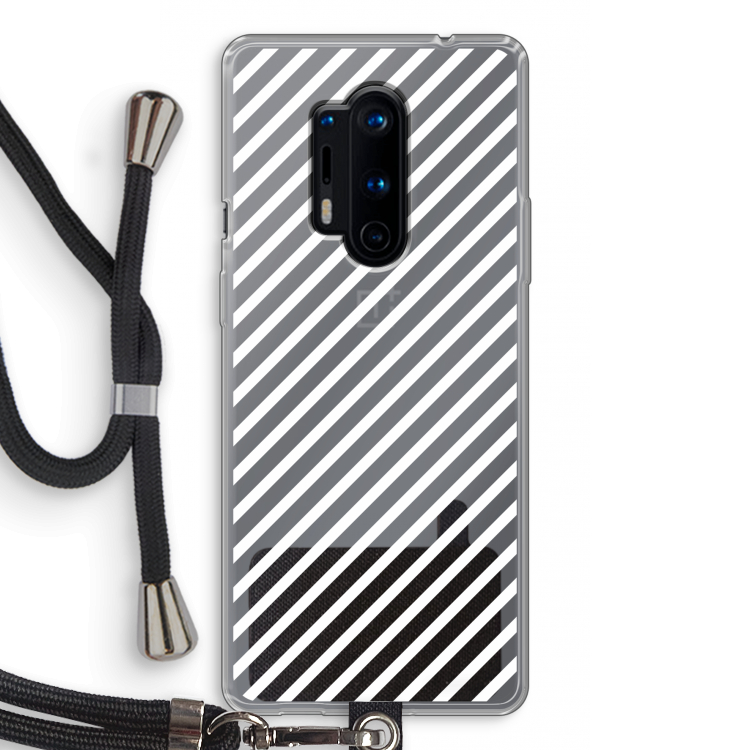 Strepen zwart-wit: OnePlus 8 Pro Transparant Hoesje met koord