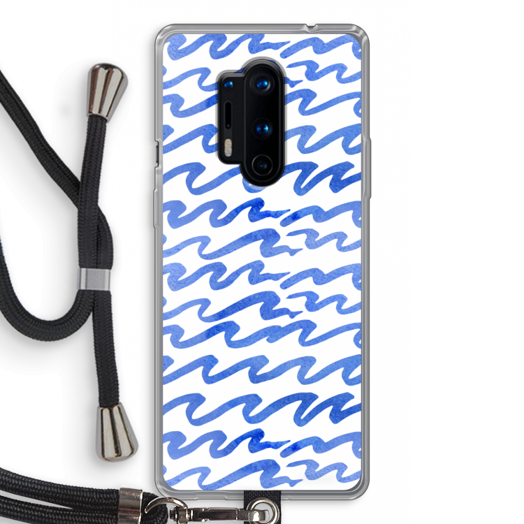 Blauwe golven: OnePlus 8 Pro Transparant Hoesje met koord