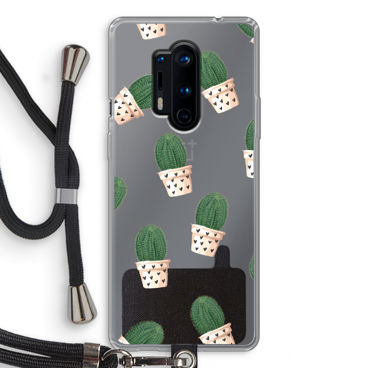 Cactusprint roze: OnePlus 8 Pro Transparant Hoesje met koord