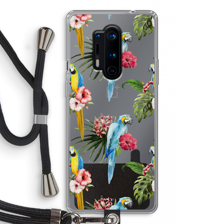 Kleurrijke papegaaien: OnePlus 8 Pro Transparant Hoesje met koord
