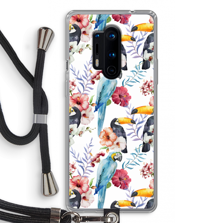 Bloemen tukan: OnePlus 8 Pro Transparant Hoesje met koord