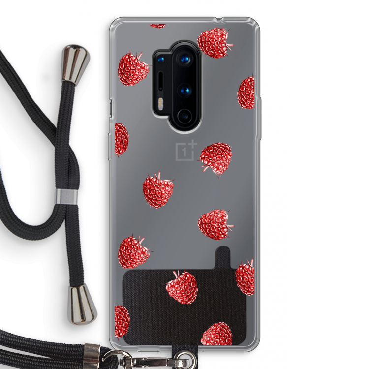 Framboosjes: OnePlus 8 Pro Transparant Hoesje met koord