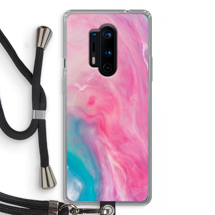 Roze explosie: OnePlus 8 Pro Transparant Hoesje met koord