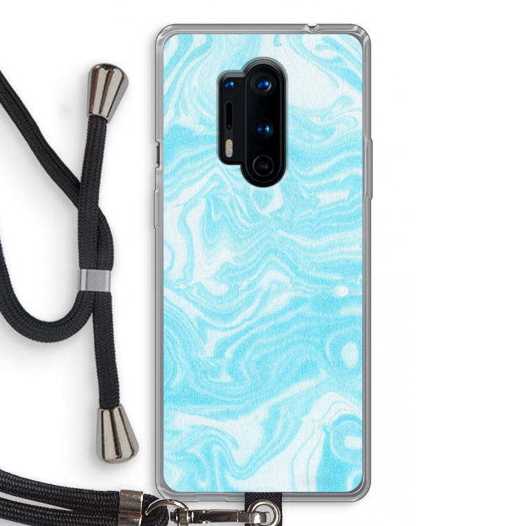 Waterverf blauw: OnePlus 8 Pro Transparant Hoesje met koord