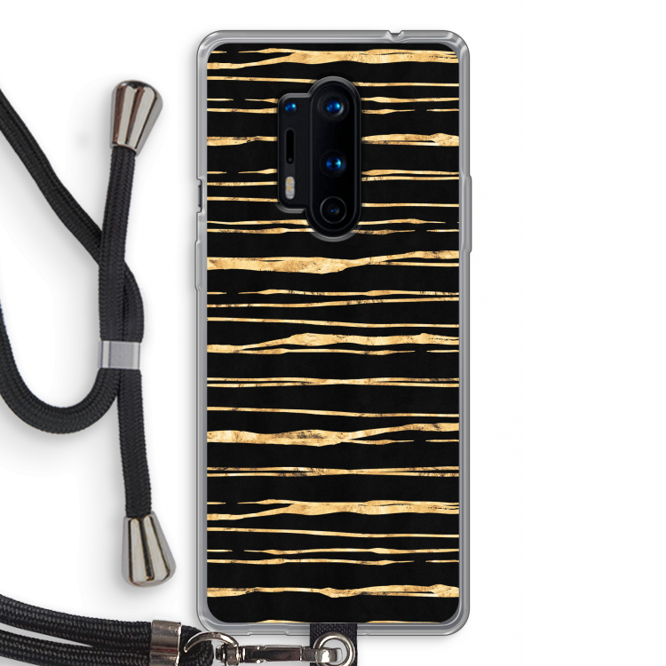 Gouden strepen: OnePlus 8 Pro Transparant Hoesje met koord
