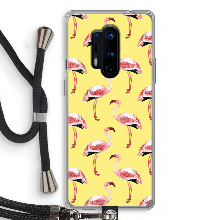 Flamingo's geel: OnePlus 8 Pro Transparant Hoesje met koord