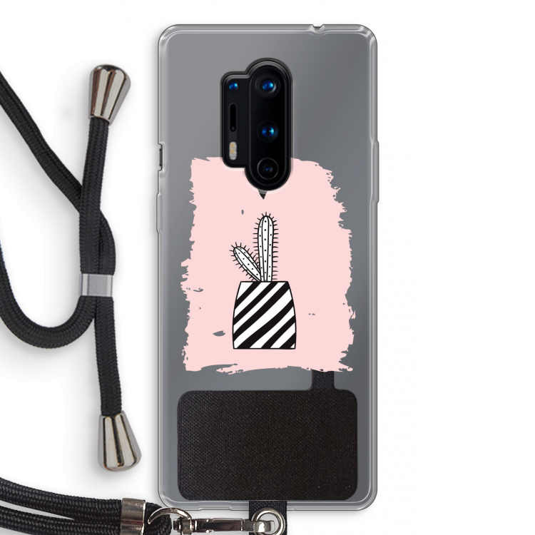 Zwart-wit cactus: OnePlus 8 Pro Transparant Hoesje met koord
