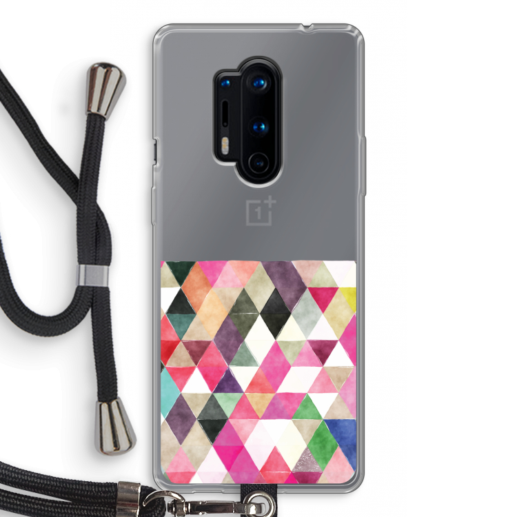 Gekleurde driehoekjes: OnePlus 8 Pro Transparant Hoesje met koord