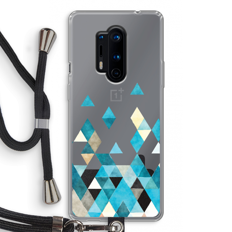 Gekleurde driehoekjes blauw: OnePlus 8 Pro Transparant Hoesje met koord