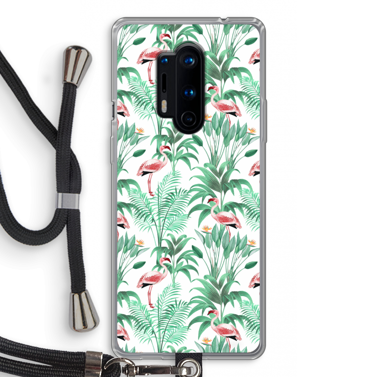 Flamingo bladeren: OnePlus 8 Pro Transparant Hoesje met koord
