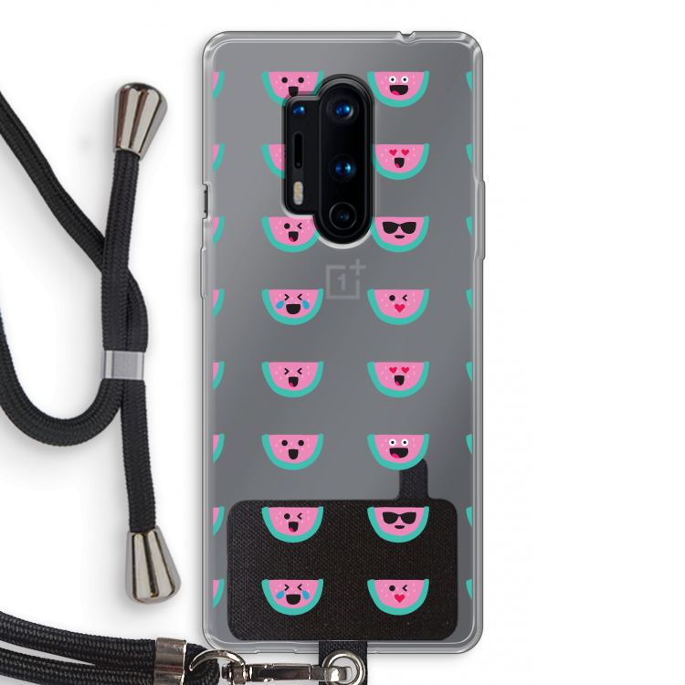 Smiley watermeloenprint: OnePlus 8 Pro Transparant Hoesje met koord