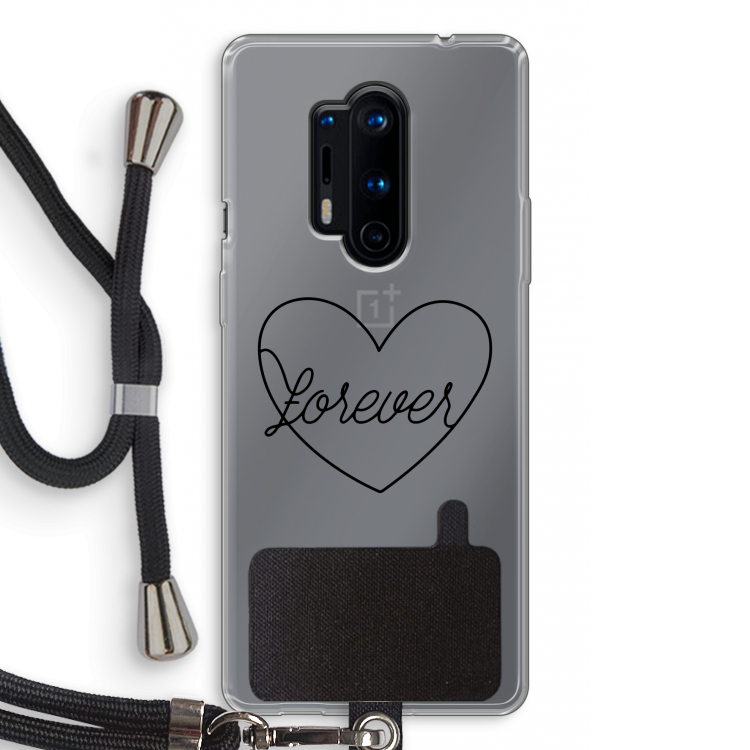 Forever heart black: OnePlus 8 Pro Transparant Hoesje met koord