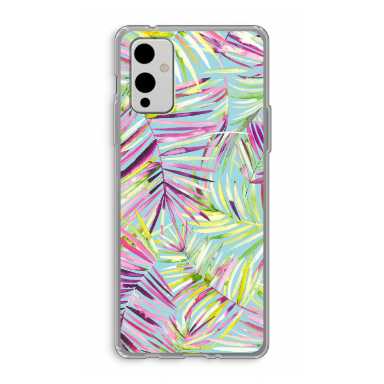 Tropical Palms Blue: OnePlus 9 Transparant Hoesje