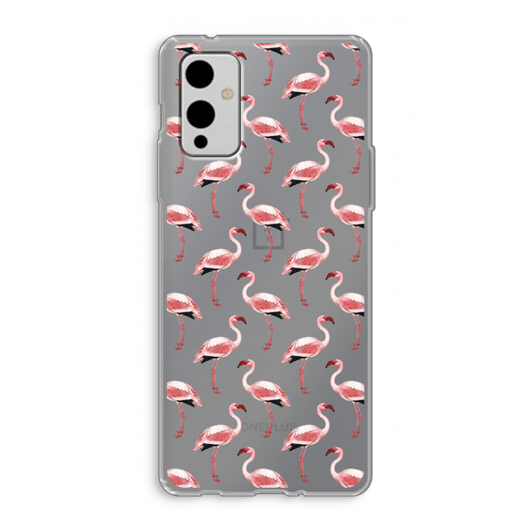 Flamingoprint groen: OnePlus 9 Transparant Hoesje
