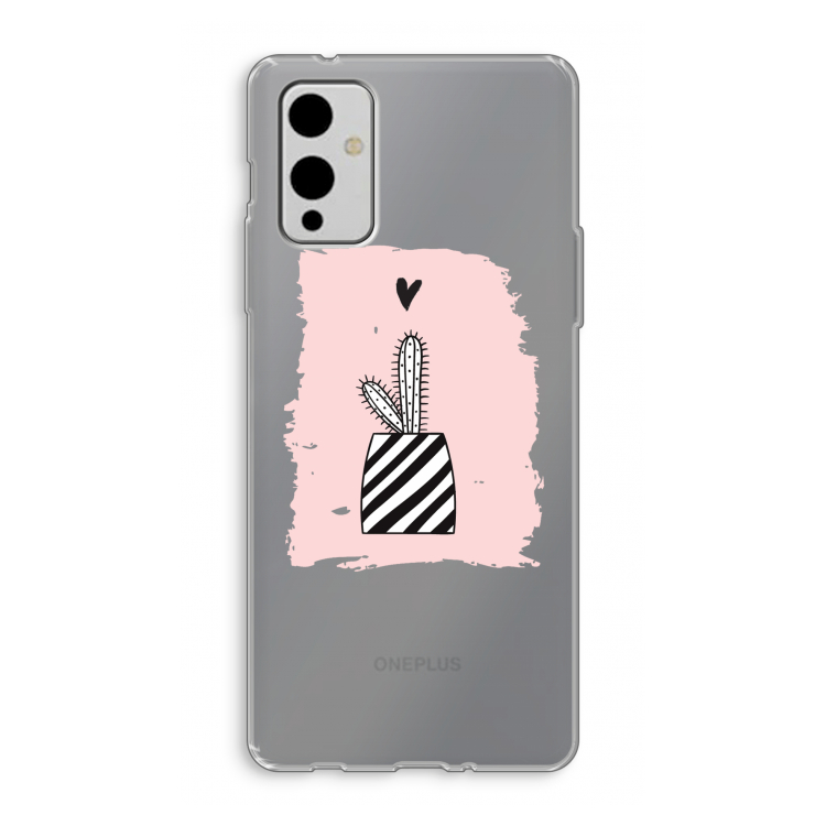 Zwart-wit cactus: OnePlus 9 Transparant Hoesje