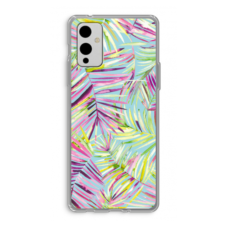 Tropical Palms Blue: OnePlus 9 Transparant Hoesje