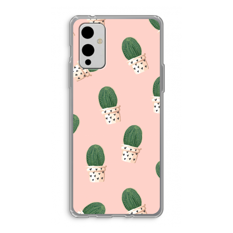Cactusprint roze: OnePlus 9 Transparant Hoesje