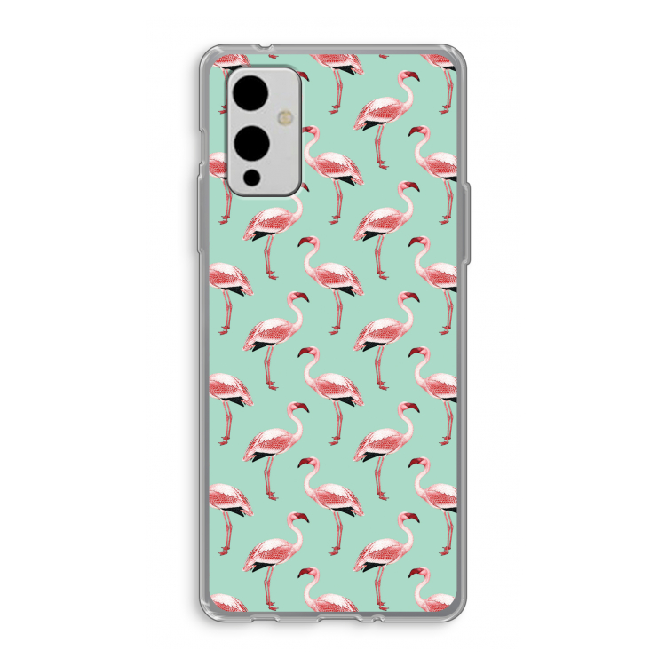 Flamingoprint groen: OnePlus 9 Transparant Hoesje