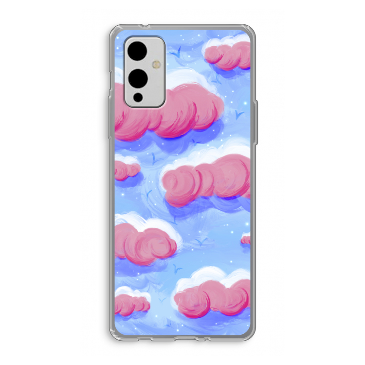 Roze wolken met vogels: OnePlus 9 Transparant Hoesje