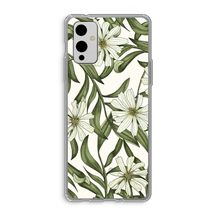 Wit bloemenpatroon: OnePlus 9 Transparant Hoesje