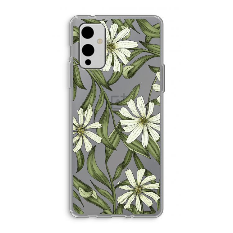 Wit bloemenpatroon: OnePlus 9 Transparant Hoesje
