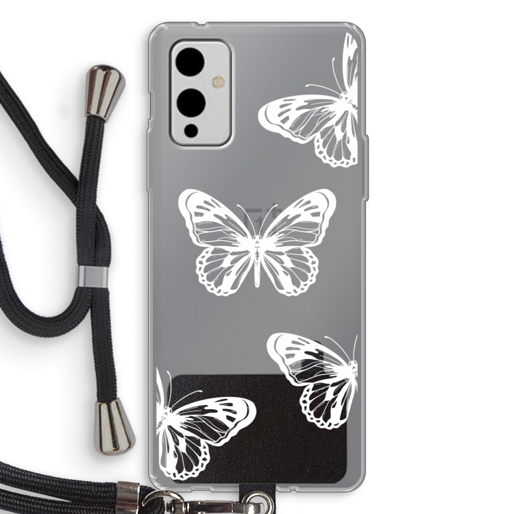 White butterfly: OnePlus 9 Transparant Hoesje met koord