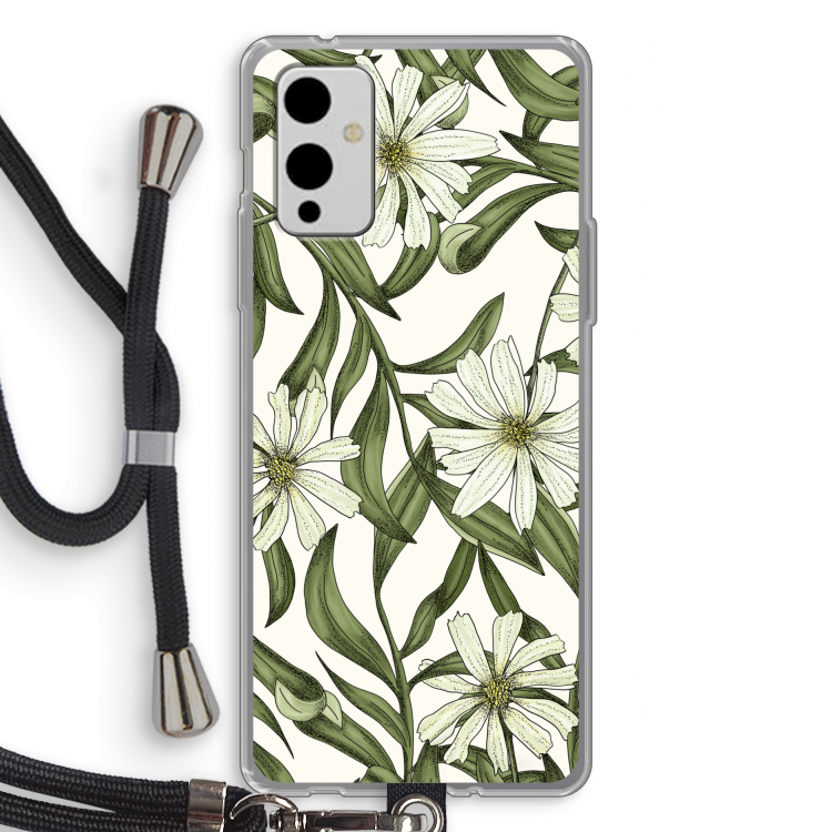 Wit bloemenpatroon: OnePlus 9 Transparant Hoesje met koord