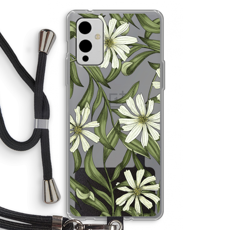 Wit bloemenpatroon: OnePlus 9 Transparant Hoesje met koord