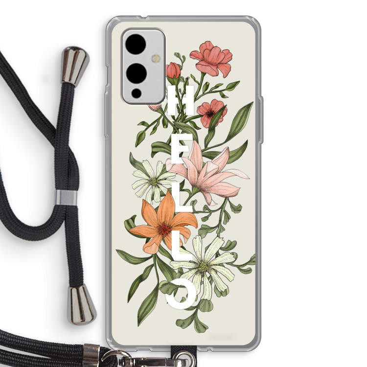 Hello bloemen: OnePlus 9 Transparant Hoesje met koord