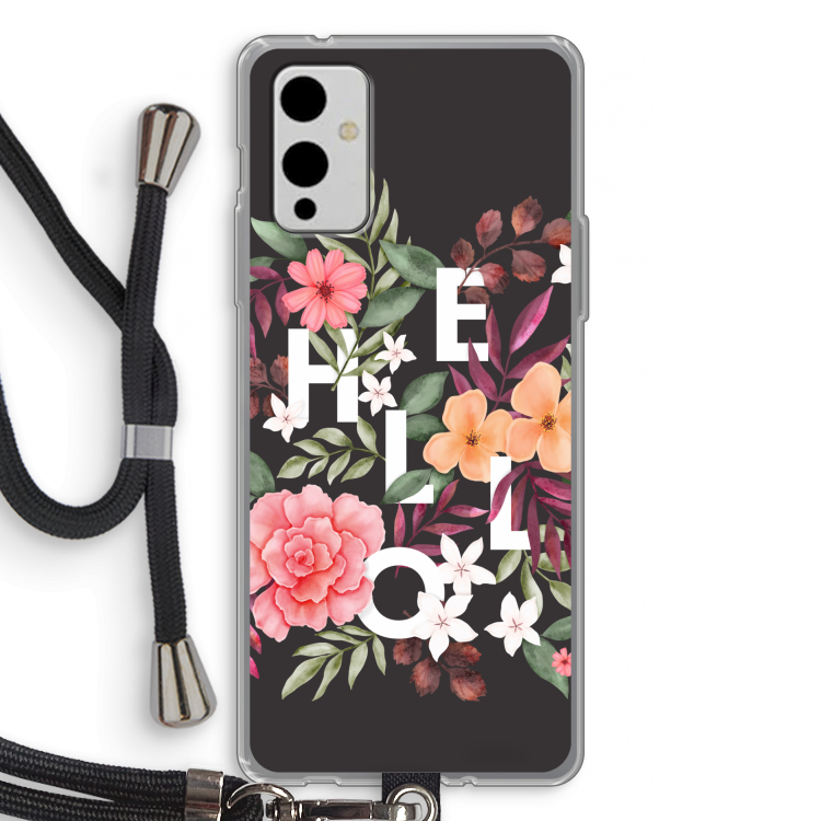 Hello in flowers: OnePlus 9 Transparant Hoesje met koord