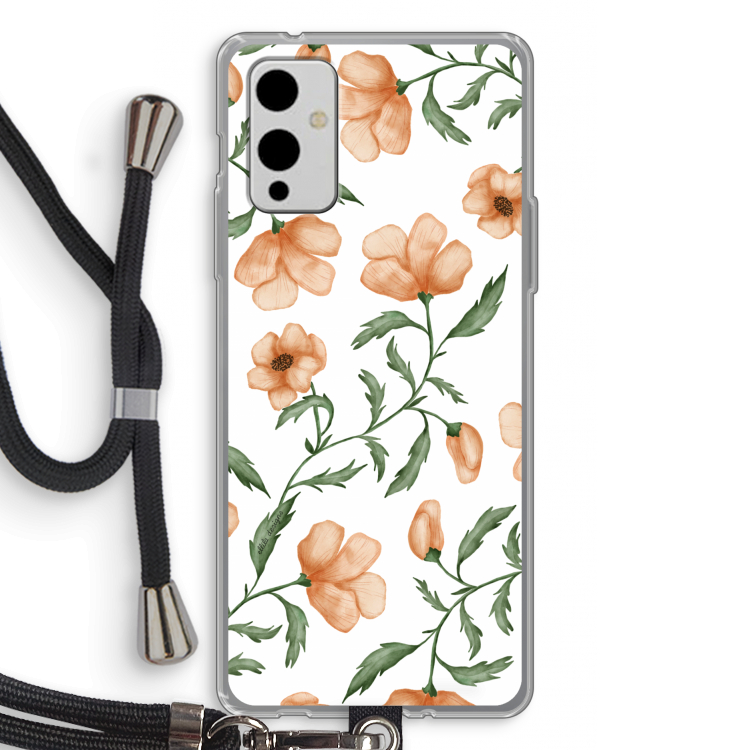 Peachy flowers: OnePlus 9 Transparant Hoesje met koord