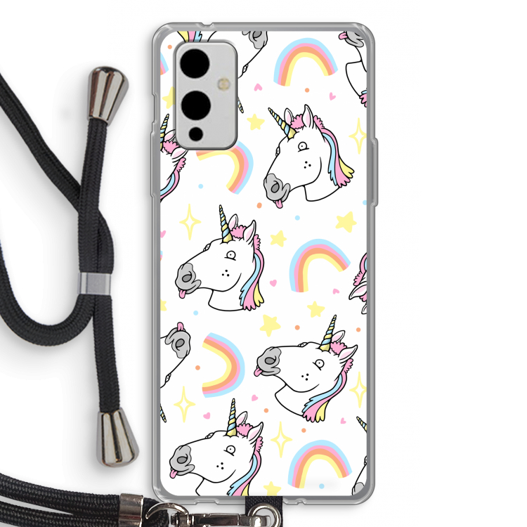 Rainbow Unicorn: OnePlus 9 Transparant Hoesje met koord
