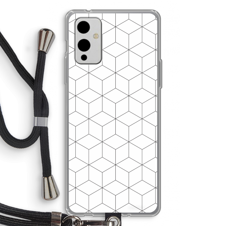 Zwart-witte kubussen: OnePlus 9 Transparant Hoesje met koord