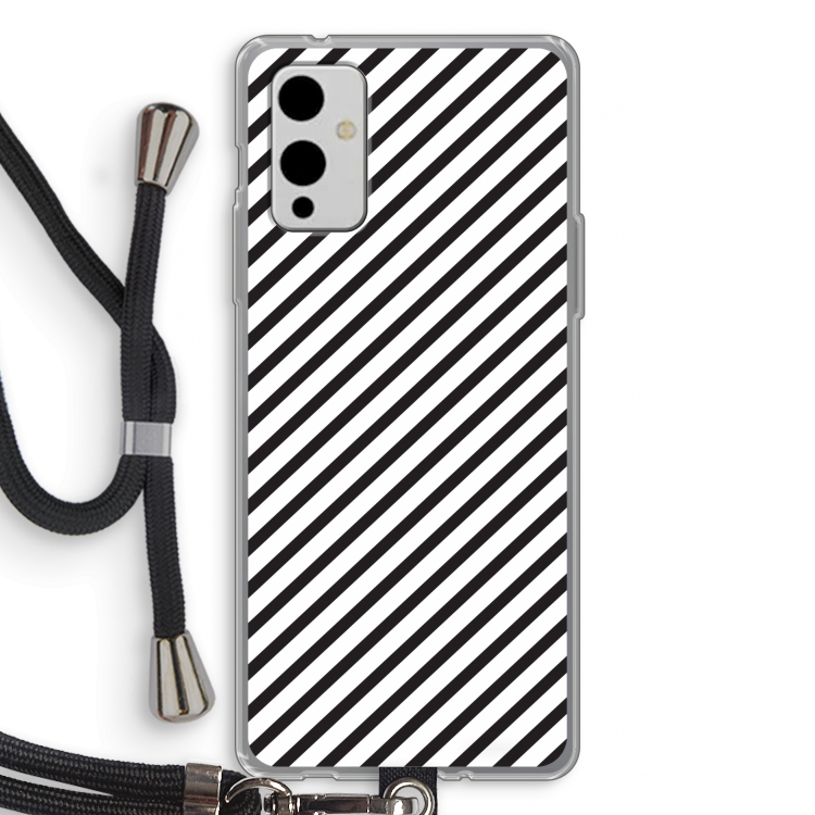 Strepen zwart-wit: OnePlus 9 Transparant Hoesje met koord