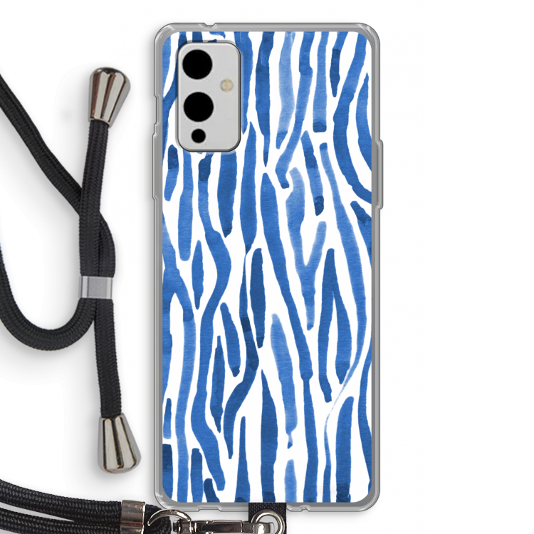 Blauwe nerven: OnePlus 9 Transparant Hoesje met koord