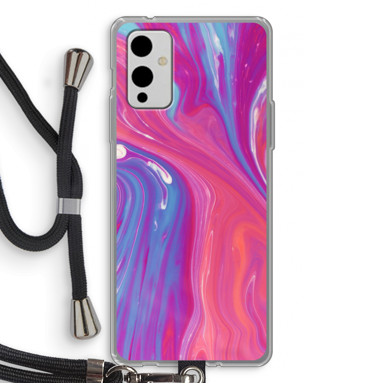 Paarse stroom: OnePlus 9 Transparant Hoesje met koord
