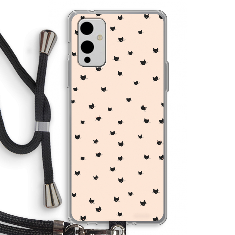 Kleine kattenkopjes: OnePlus 9 Transparant Hoesje met koord