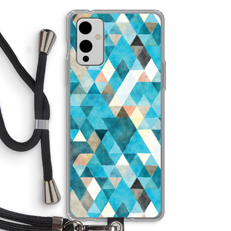 Gekleurde driehoekjes blauw: OnePlus 9 Transparant Hoesje met koord