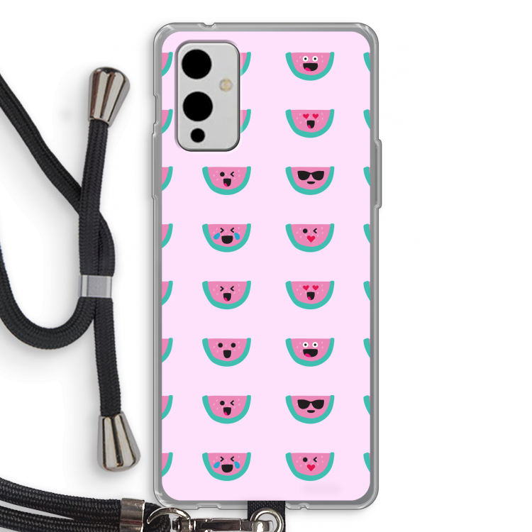 Smiley watermeloenprint: OnePlus 9 Transparant Hoesje met koord