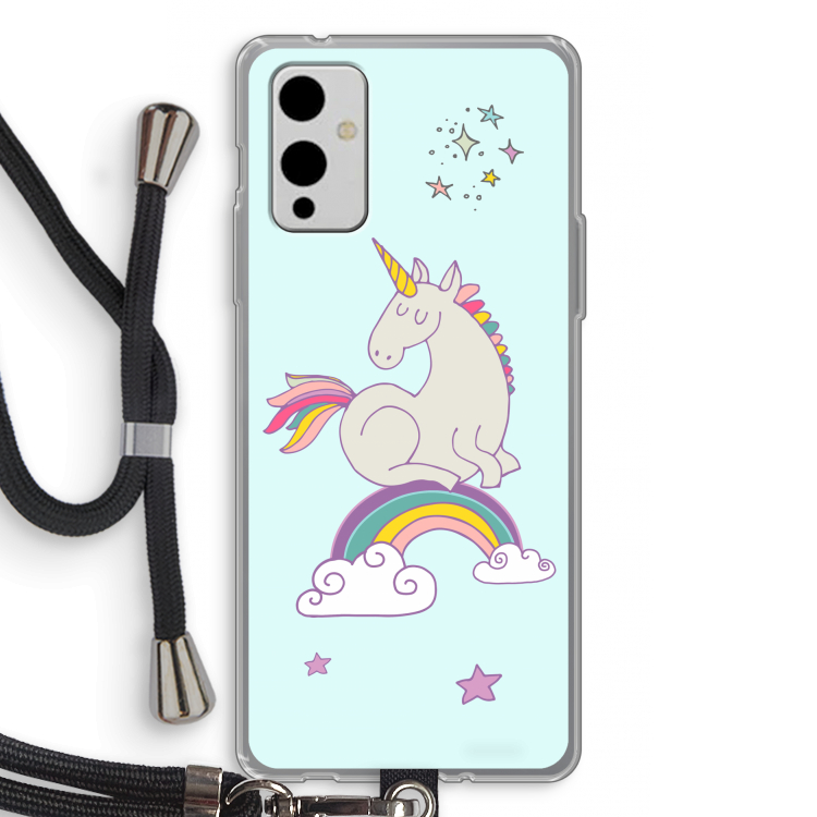 Regenboog eenhoorn: OnePlus 9 Transparant Hoesje met koord