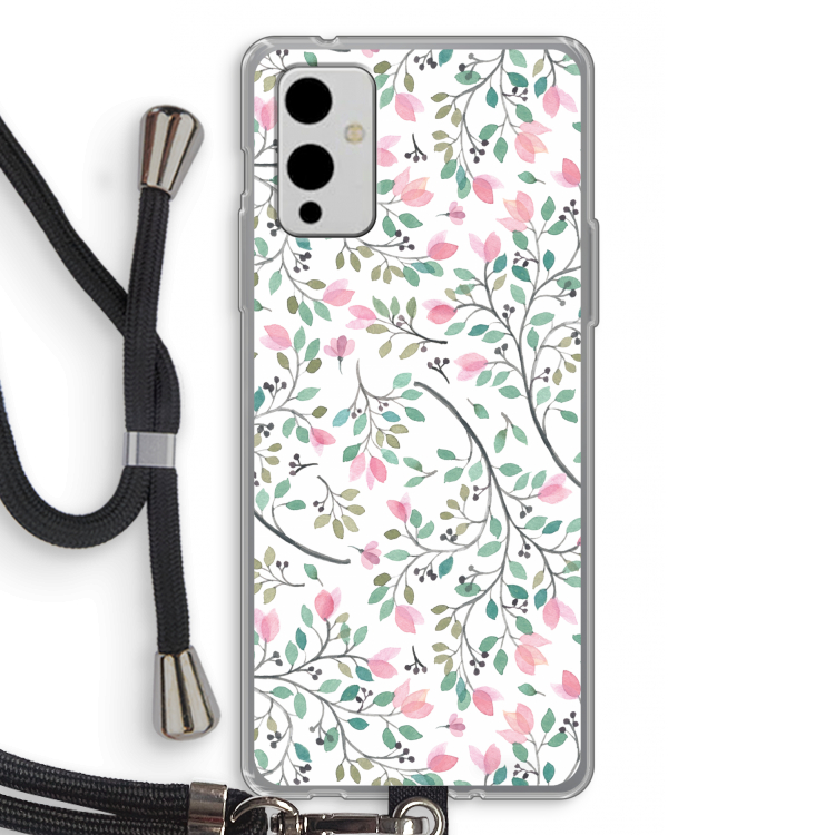 Sierlijke bloemen: OnePlus 9 Transparant Hoesje met koord