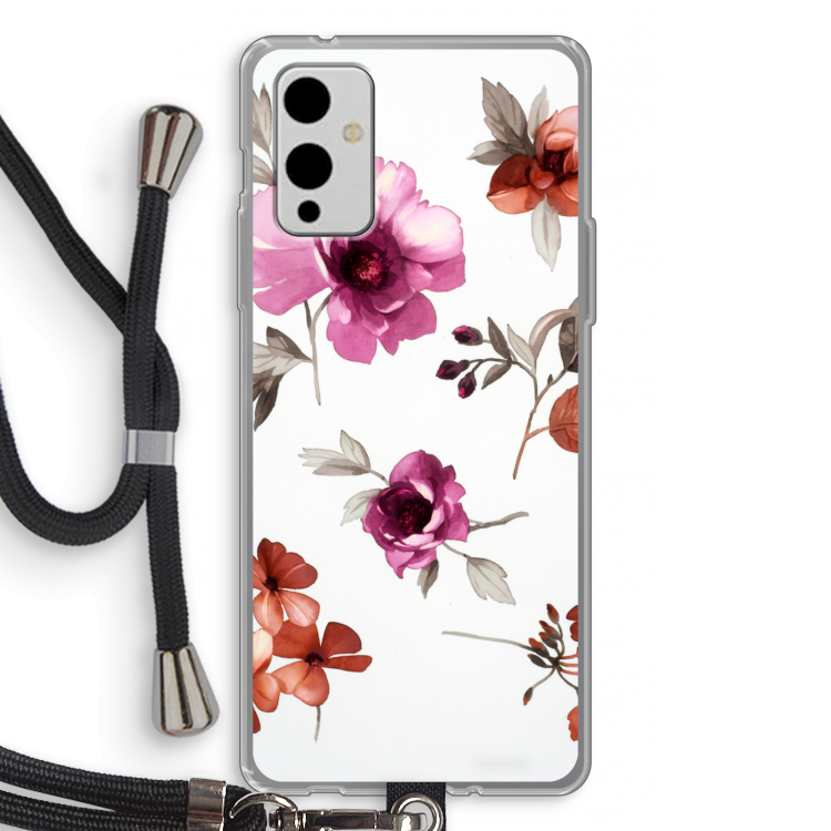 Geschilderde bloemen: OnePlus 9 Transparant Hoesje met koord