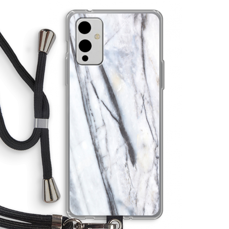 Gestreepte marmer: OnePlus 9 Transparant Hoesje met koord