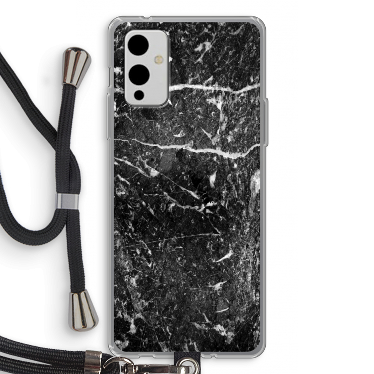 Zwart marmer: OnePlus 9 Transparant Hoesje met koord