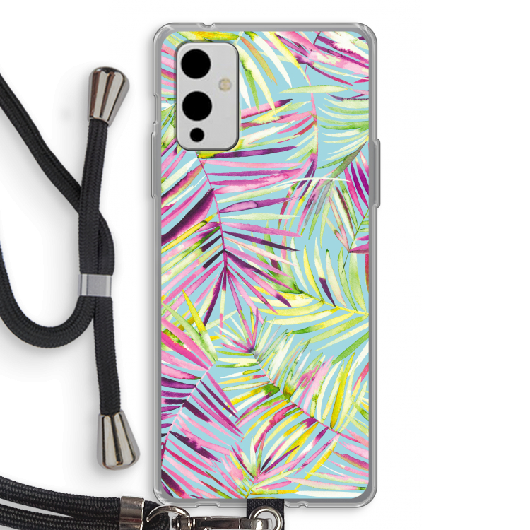 Tropical Palms Blue: OnePlus 9 Transparant Hoesje met koord