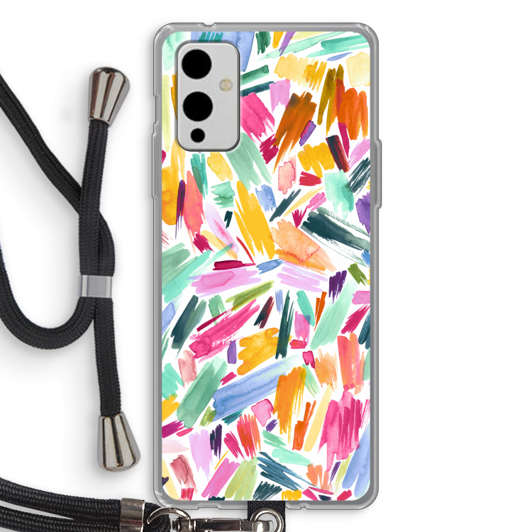 Watercolor Brushstrokes: OnePlus 9 Transparant Hoesje met koord