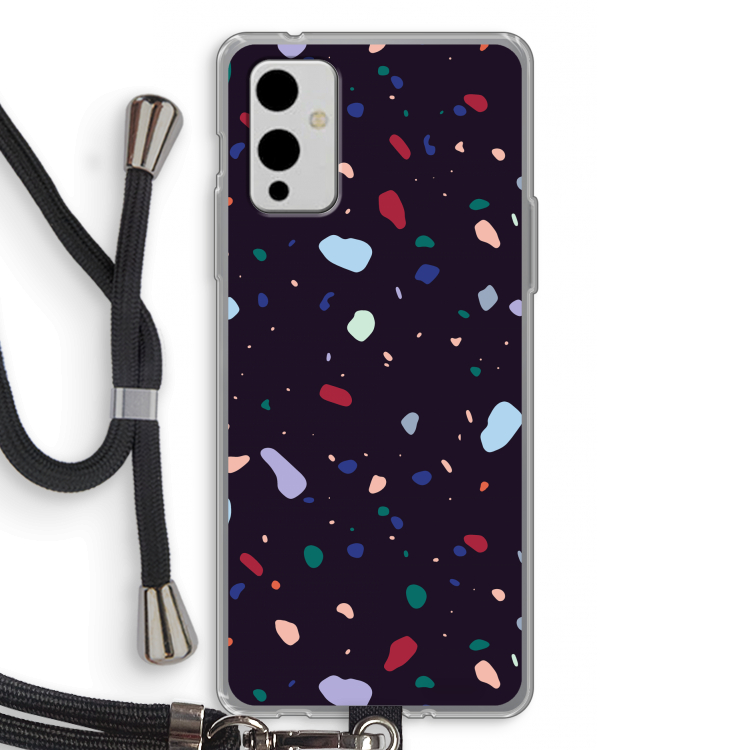 Dark Rounded Terrazzo: OnePlus 9 Transparant Hoesje met koord