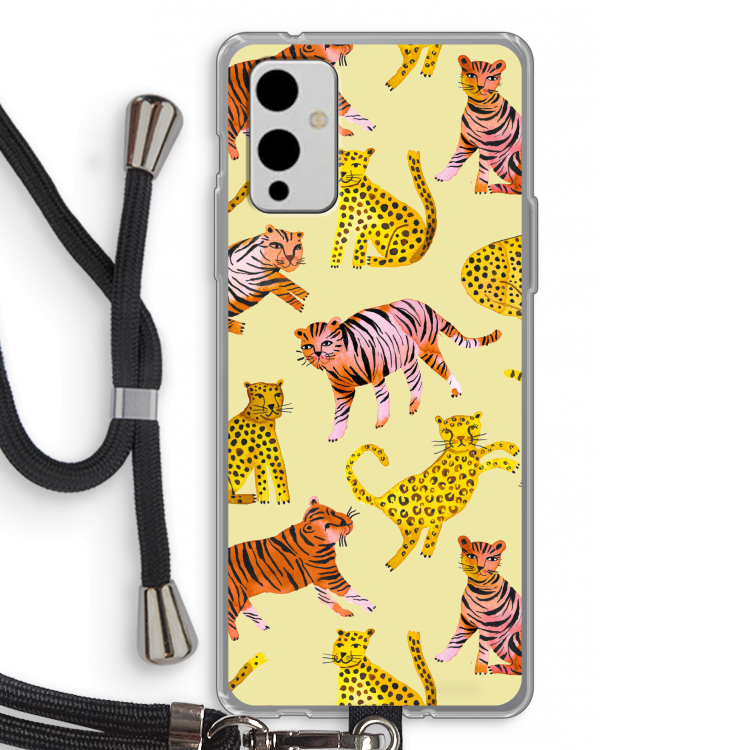 Cute Tigers and Leopards: OnePlus 9 Transparant Hoesje met koord
